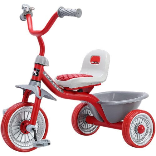 Kids Trike Tricycle with Silent Wheels, Learning Balance Tricycle with Adjustable Seat, Steel Frame, Storage Bin, For 2 to 6 Year Old
