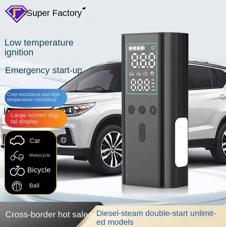2 in 1 Car Jump Starter with Digital Auto Tire Inflator for Cars, Motorcycles, Bikes, and Balls,Portable Battery Booster and Air Compressor with Air Pump, Flashlight, USB Charging, and Power Bank