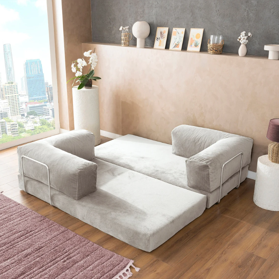 Teddy Sofa Bed Sleeper Chair, Foldable Three Person Fabric Sofa Bed, high Rebound Density Sponge Sofa for Living Room, 150cm