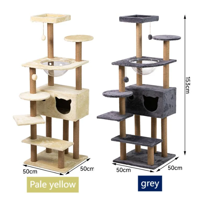 Multi-Level Cat Tree with Scratching Posts, Spacious Hammock, 2 Condos, and 2 Top Perches,Cat Climbing Frame (153 cm Tall)