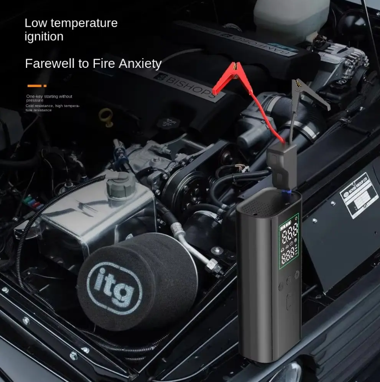 2 in 1 Car Jump Starter with Digital Auto Tire Inflator for Cars, Motorcycles, Bikes, and Balls,Portable Battery Booster and Air Compressor with Air Pump, Flashlight, USB Charging, and Power Bank