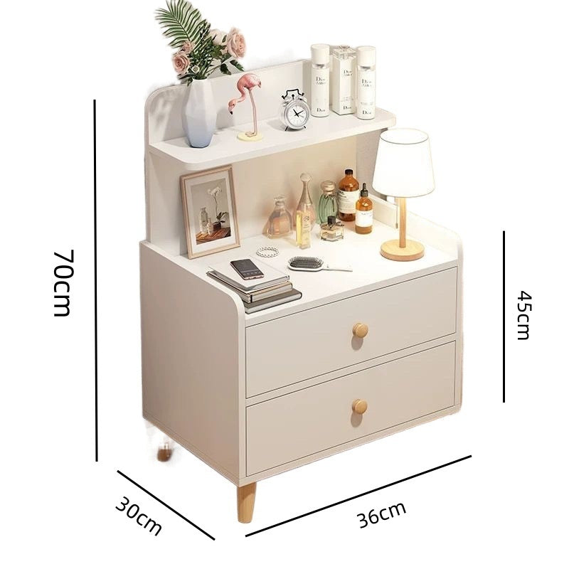 2-Drawer Mini Modern Nordic Style Bedside Table with Shelf, Wooden Nightstand, 70cm Height, for Home, Bedroom, Living Room and Office (White)