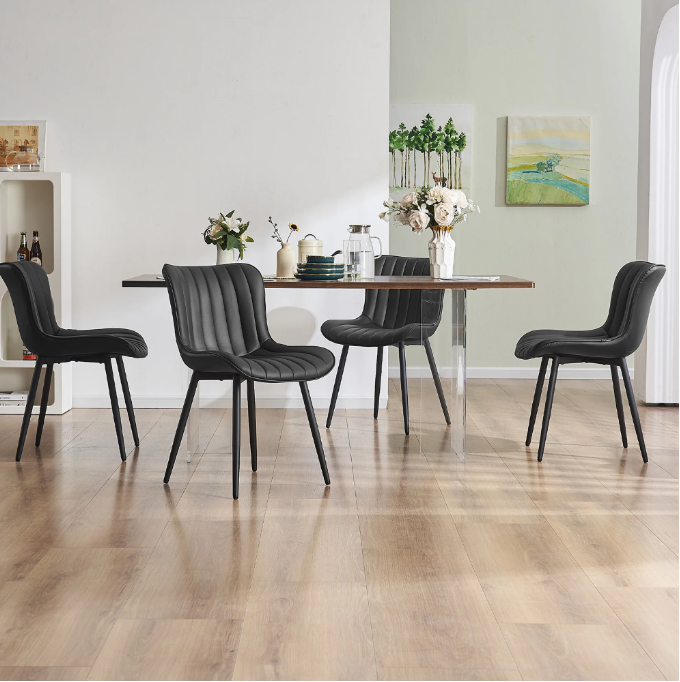 Dining Chairs Set of 2,Mid Century Modern Kitchen Chairs,Upholstered Fabric Armless Dinning Side Chairs with Back and Metal Legs for Kitchen,Dining Room,Living Room, Black