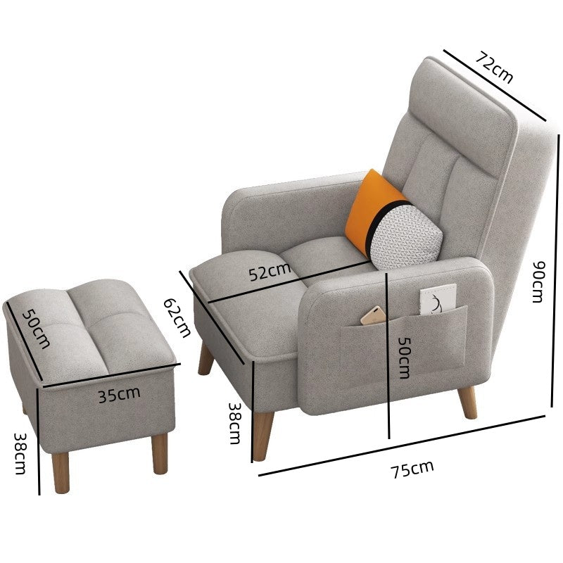 Tittle: Sofa Chair with Ottoman, Perfect for Bedroom, Living Room, or Office. High-Density Sponge-Padded Lounge Chair with Adjustable Backrest and Footrest, Storage Ottoman, and Side Pocket