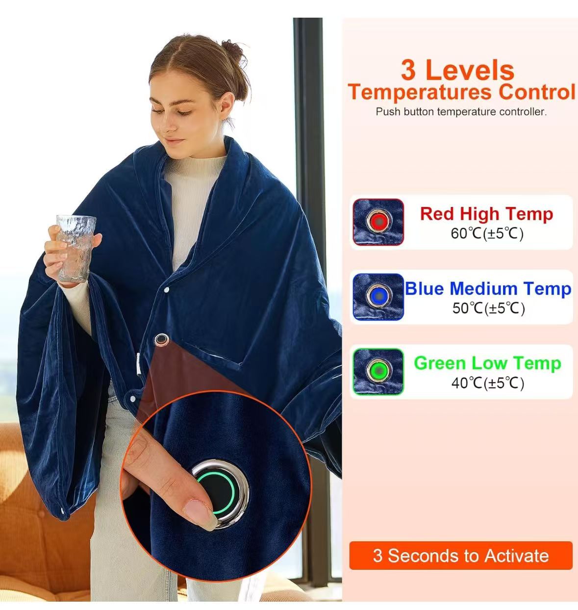 Heated Blanket Battery Operated,Portable Electric Blanket,Heating Blanket 10000mAH,61”x34” USB Heated Blanket Throw,3 Levels Temperature,Flannel Electric Throw Blanket for Home,Office,Camping,Travel