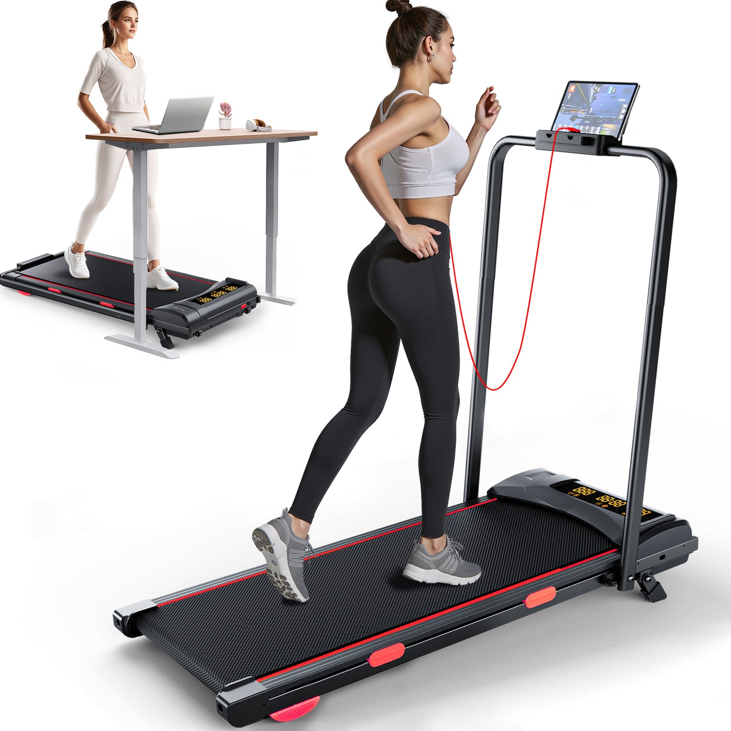 Walking Pad with Incline, Under Desk Treadmill for Home Office, Walking Pad with Handle Bar, 3 in 1 Folding Treadmill with LED Display Wristband Remote Control, 2.5 HP, 300 lbs Capacity