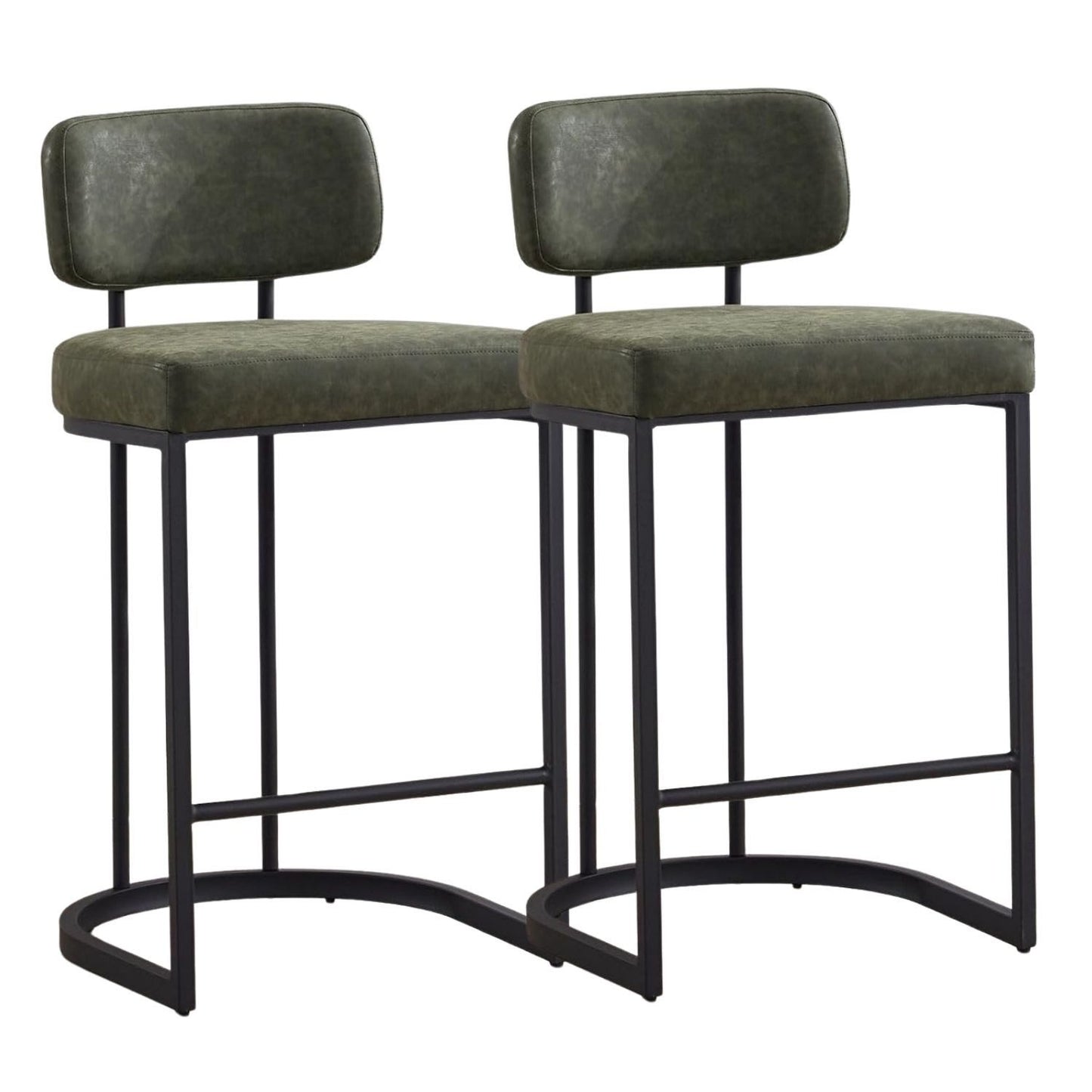 Set of 2 Bar Stools PU Leather Bar Stools with Backrest and Footrest, Kitchen Bar Stools with Metal Legs for Bar Counter Kitchen