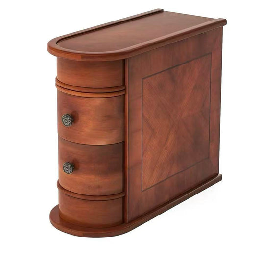 2-Drawer Solid Wood Narrow End Table, No Assembly Required Narrow Sofa Side Table for Living Room, Vintage Slim Nightstand Bedside Table for Bedroom Small Spaces