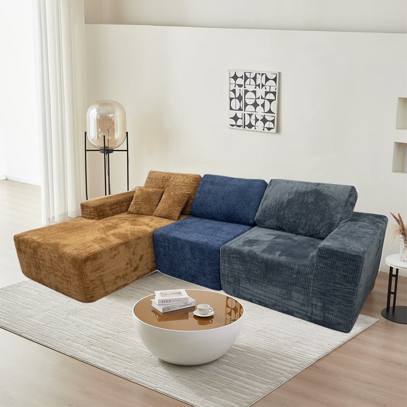 Teddy Compression Sofa Upholstered Velvet Chaise longue sofa For Four Person, High Rebound Density Sponge Sofa for Living Room, Bedroom, Apartment or Office, 284cm