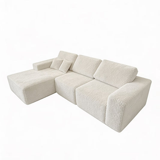 Teddy Compression Sofa Upholstered Velvet Chaise longue sofa For Four Person, High Rebound Density Sponge Sofa for Living Room, Bedroom, Apartment or Office, 284cm