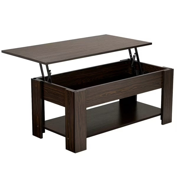Wooden Lift Top Coffee Tables for Living Room, Rising Tabletop Wood Dining Center Tables, with Large Hidden Compartments and Storage Shelf for Home Balcony Tea Room(Espresso)