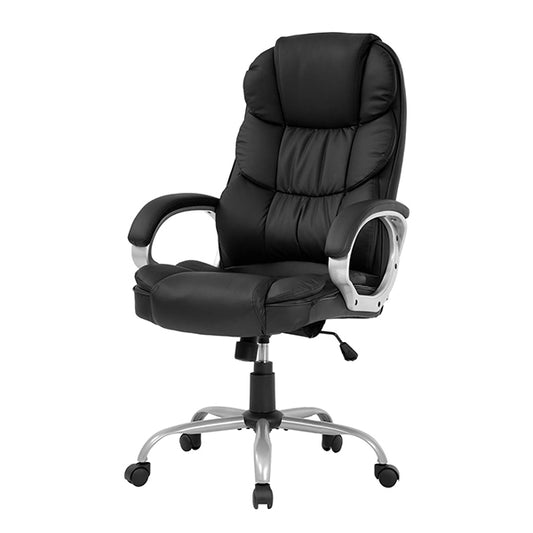 Premium Office Chair Computer High Back Adjustable Ergonomic Desk Chair Executive PU Leather Swivel Task Chair with Armrests Lumbar Support (Black)