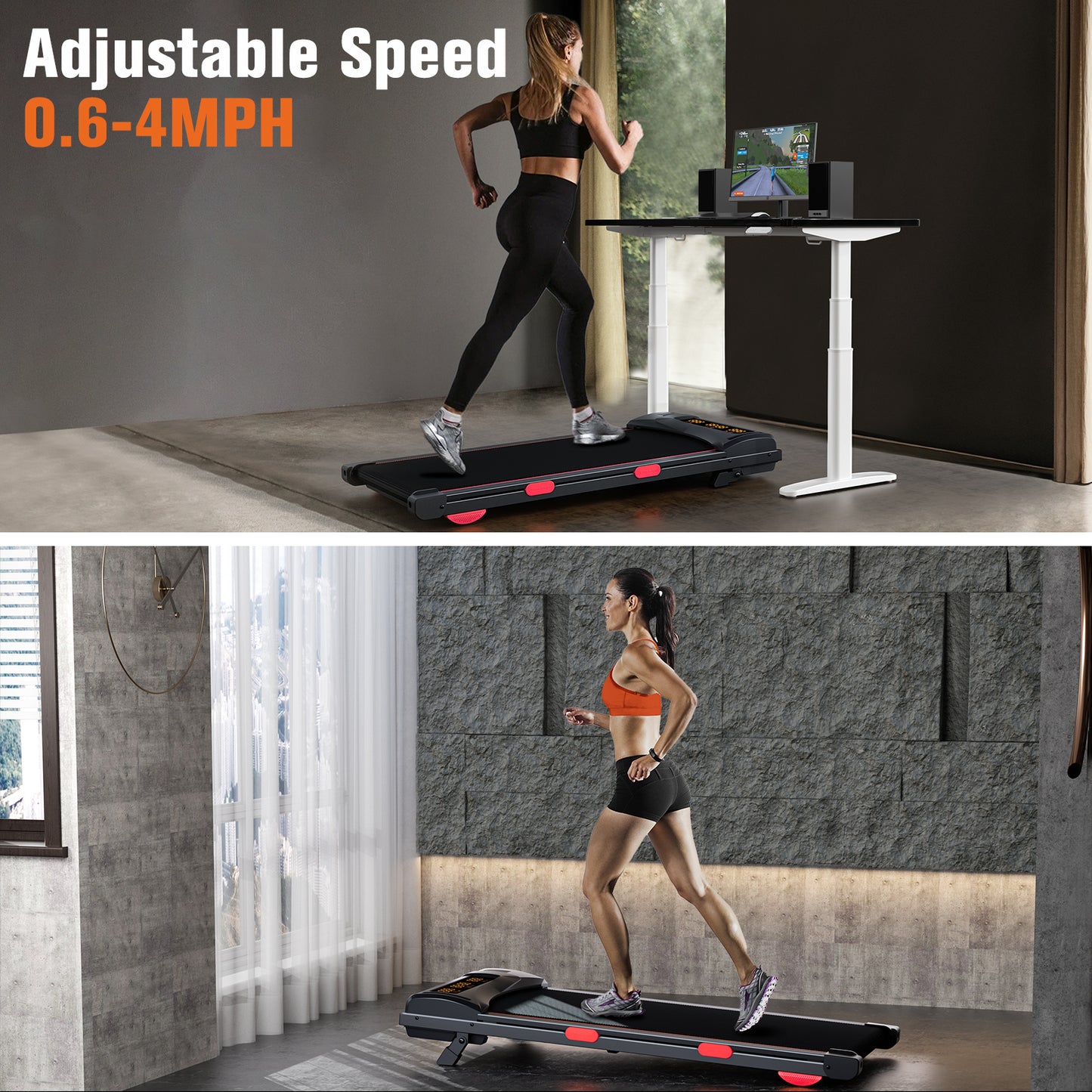 Walking Pad with Incline, Under Desk Treadmill for Home Office, Walking Pad with Handle Bar, 3 in 1 Folding Treadmill with LED Display Wristband Remote Control, 2.5 HP, 300 lbs Capacity