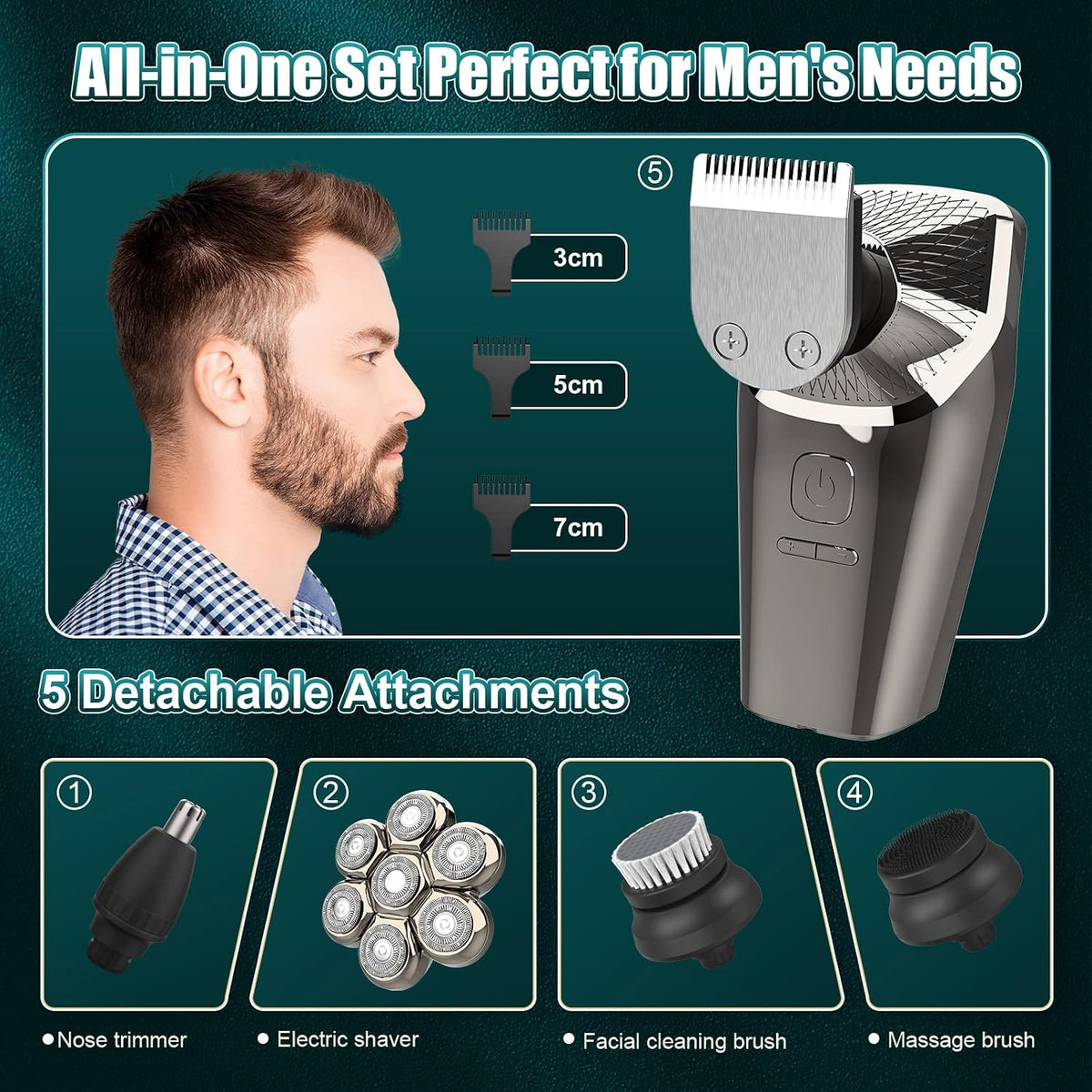7D Head Shaver Detachable, 6-IN-1 Electric Razor LCD Display Skull Shaver for Bald Men 3 Speeds, IPX7 Waterproof Wet/Dry Electric Rotary Shaver Grooming Kit for Hair,Beard,Face Rechargeable