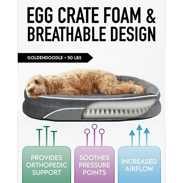 Ophanie 42" Orthopedic Dog Bed for Large & XL Dogs – Sofa-Style with Plush Washable Cover, 4-Sided Bolsters & Non-Slip Base (Gray, 42"x31"x7")