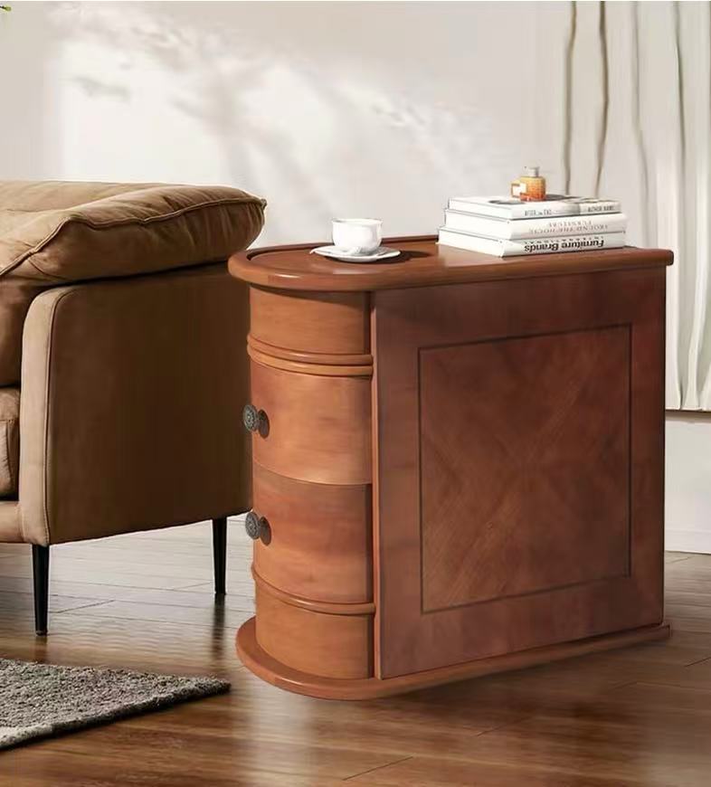 2-Drawer Solid Wood Narrow End Table, No Assembly Required Narrow Sofa Side Table for Living Room, Vintage Slim Nightstand Bedside Table for Bedroom Small Spaces