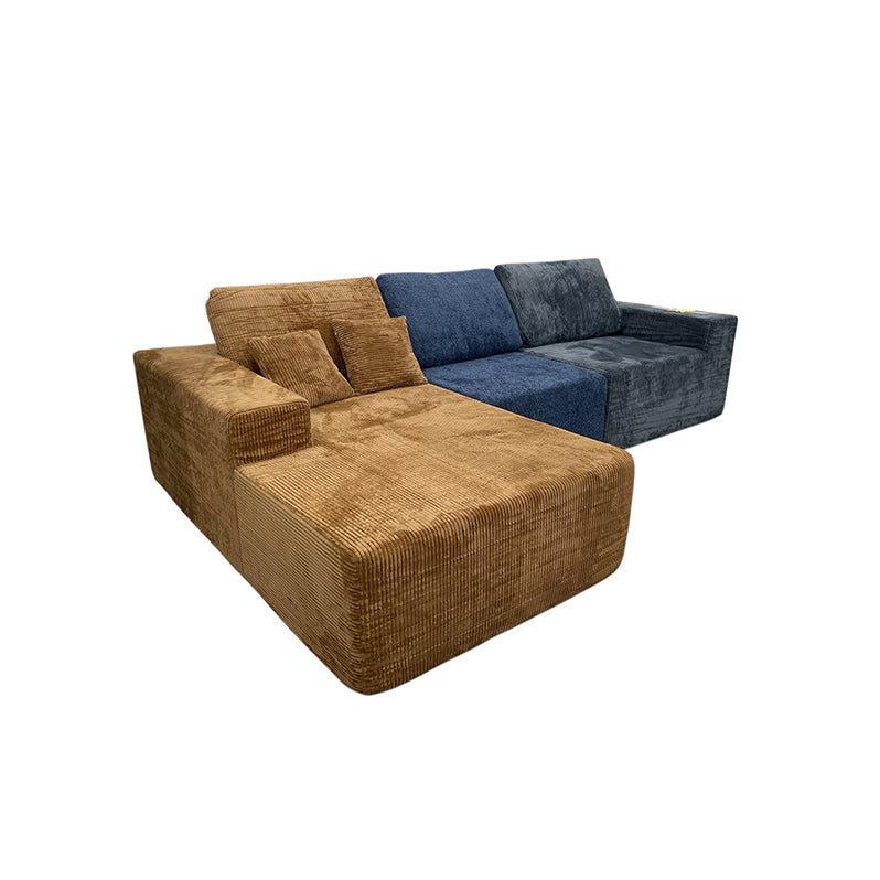 Teddy Compression Sofa Upholstered Velvet Chaise longue sofa For Four Person, High Rebound Density Sponge Sofa for Living Room, Bedroom, Apartment or Office, 284cm