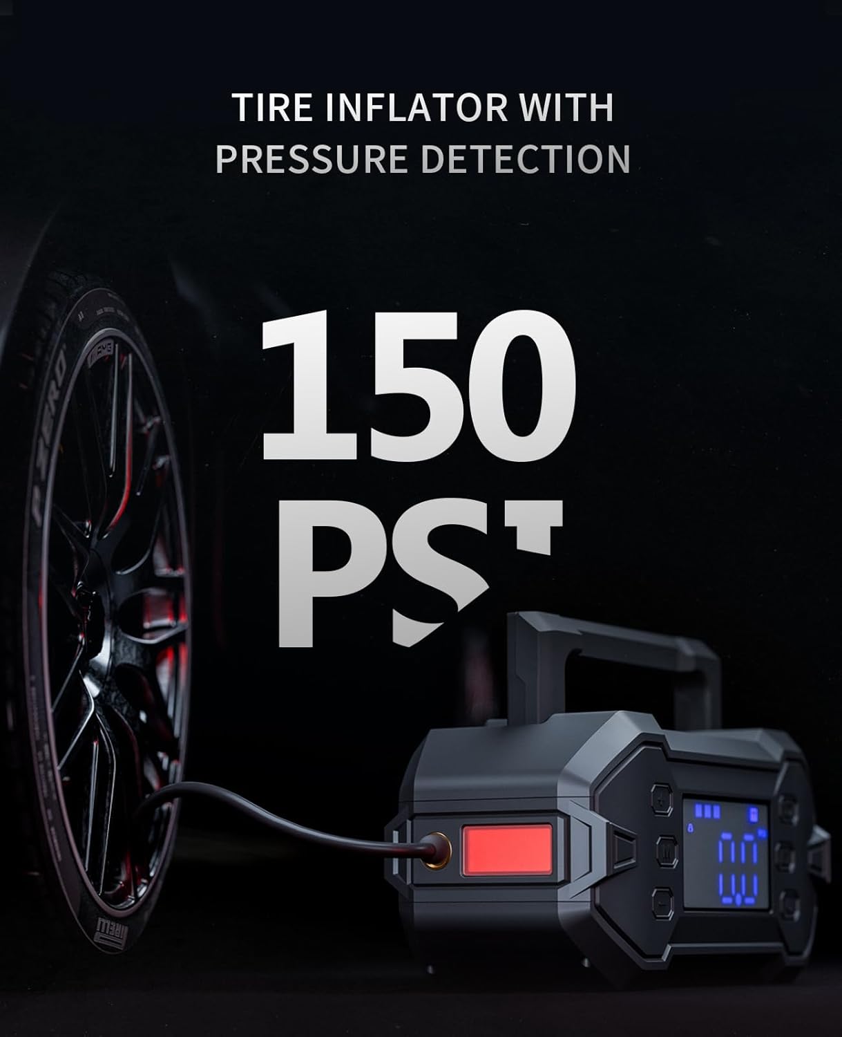 Portable 3000A Car Jump Starter with Air Compressor, 12V Battery Booster for Up to 8.0L Gas & Diesel Engines, Power Bank & Charger, All-Weather Use