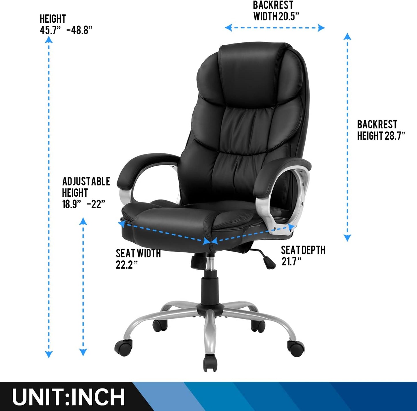 Premium Office Chair Computer High Back Adjustable Ergonomic Desk Chair Executive PU Leather Swivel Task Chair with Armrests Lumbar Support (Black)