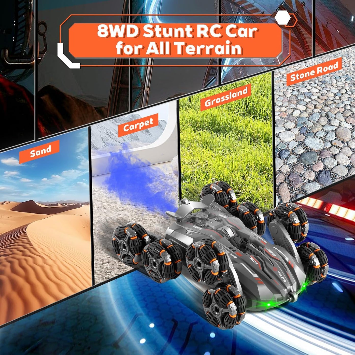 8WD Remote Gesture Sensing Stunt Control Car with Light Spray Effect, Music & Automatic Demonstration 8 Wheel 360°Flip Double Sided Rotate Stunt Car, 2.4Ghz RC Car Toy for Age 3-14 Kids Gifts (Black)