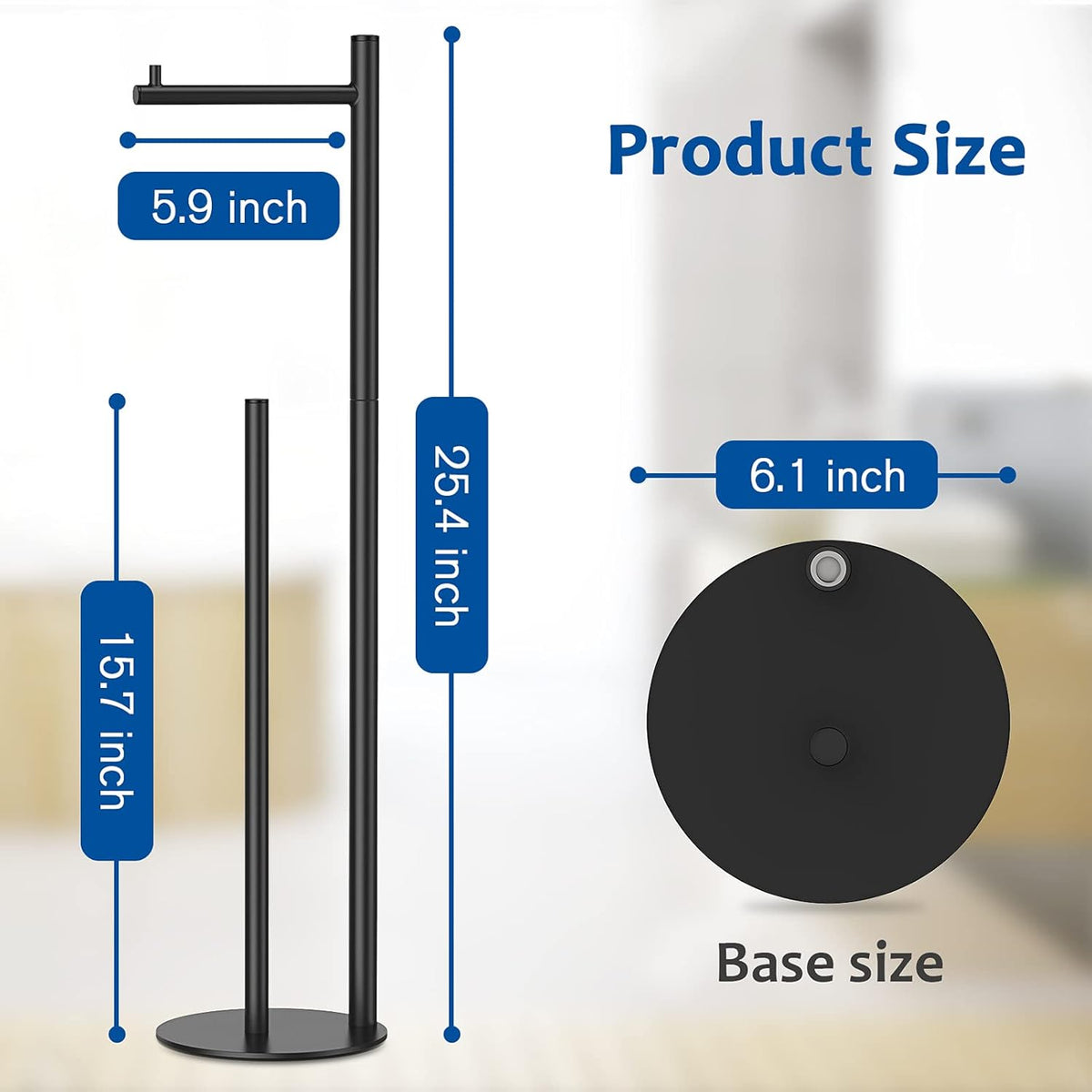 Toilet Paper Holder Stand, Bathroom Free Standing with Storage, Black