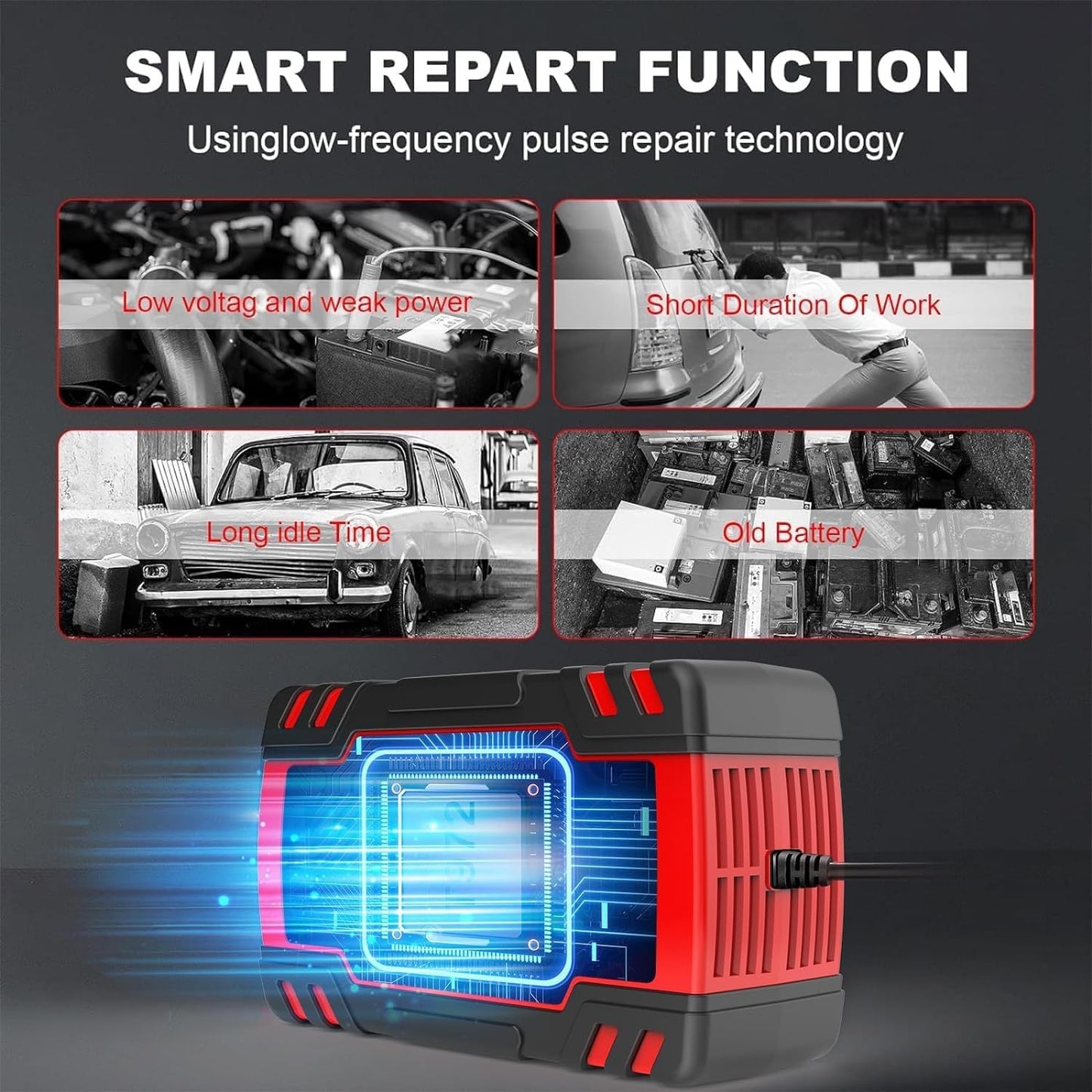 Maxxus 8A Battery Charger 12/24V Lead Acid Automatic Smart Car Battery Charger, Trickle & Pulse Repair, Automobile Battery Maintainer for Car Truck Motorcycle Lawn Mower Boat