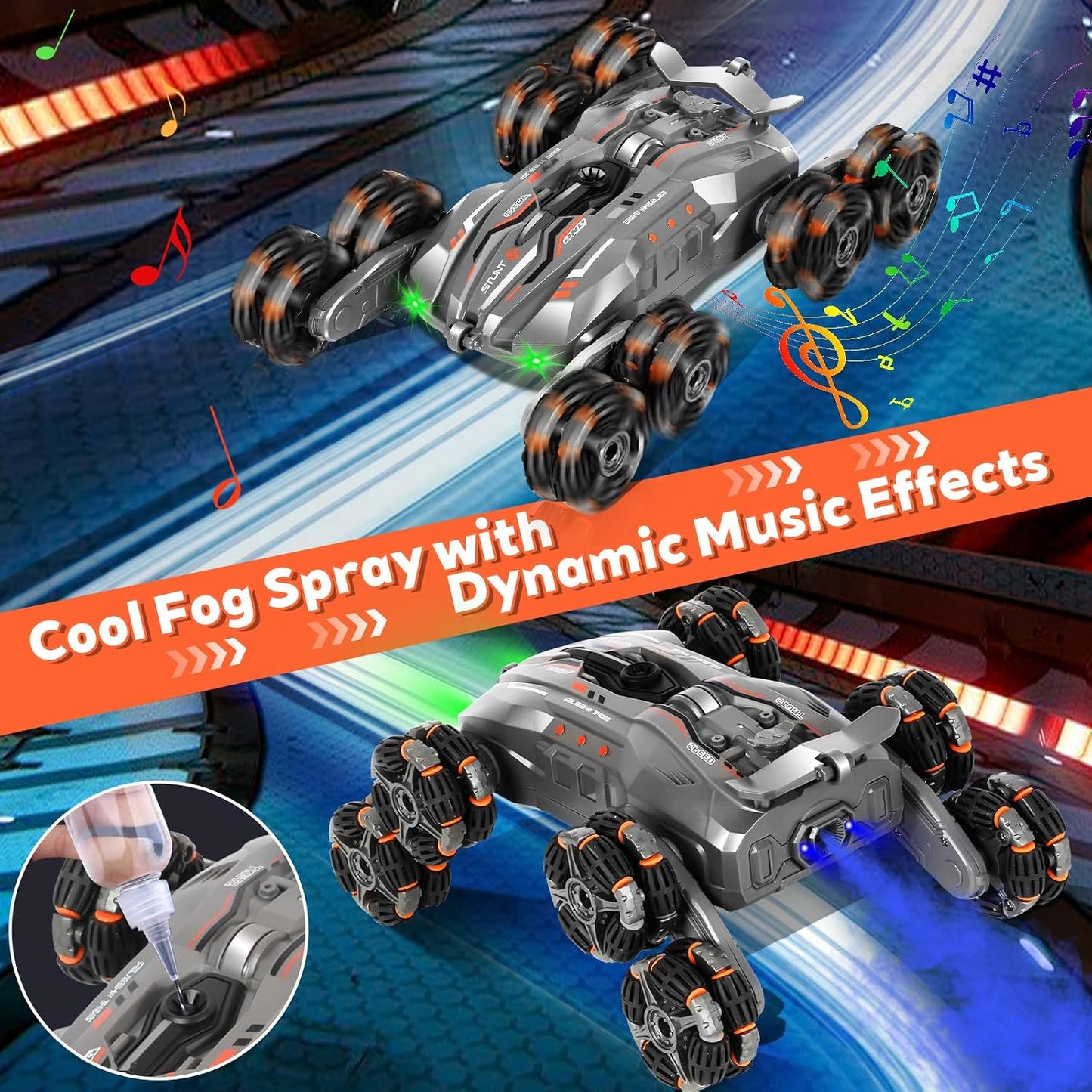 8WD Remote Gesture Sensing Stunt Control Car with Light Spray Effect, Music & Automatic Demonstration 8 Wheel 360°Flip Double Sided Rotate Stunt Car, 2.4Ghz RC Car Toy for Age 3-14 Kids Gifts (Black)