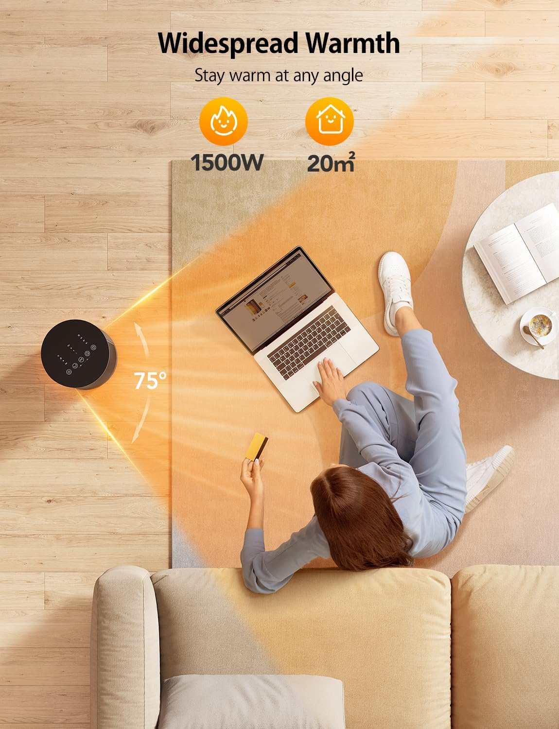 GoveeLife Smart Space Heater with Thermostat, 75° Oscillating Electric with Thermostat, App & Voice Remote, 24H Timer, Overheating & Tip-Over Protection, Energy ECO-Auto-Mode for Home Bedroom Office