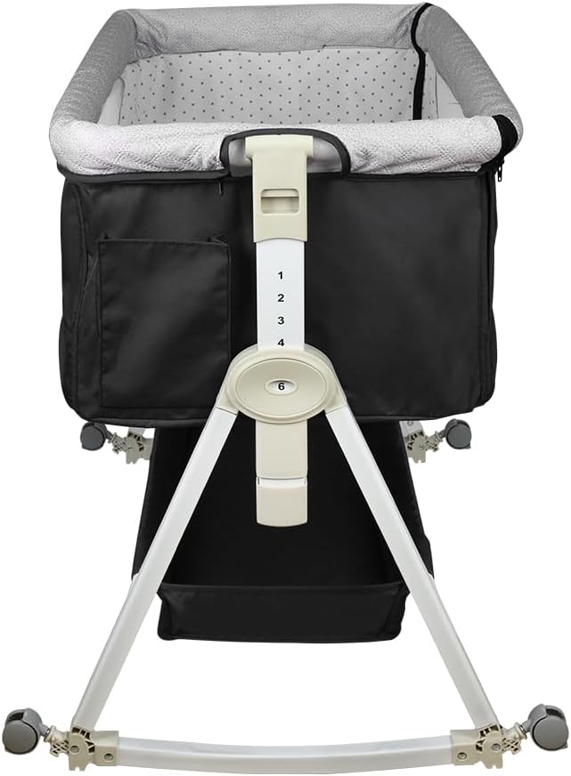 Premium Baby Bassinet Bedside Sleeper with Cradle Function and Lockable Wheels, Storage Tray, Breathable Mesh Sides and Cover, 7-Height Adjustable, Easy-Fold Crib for Newborns