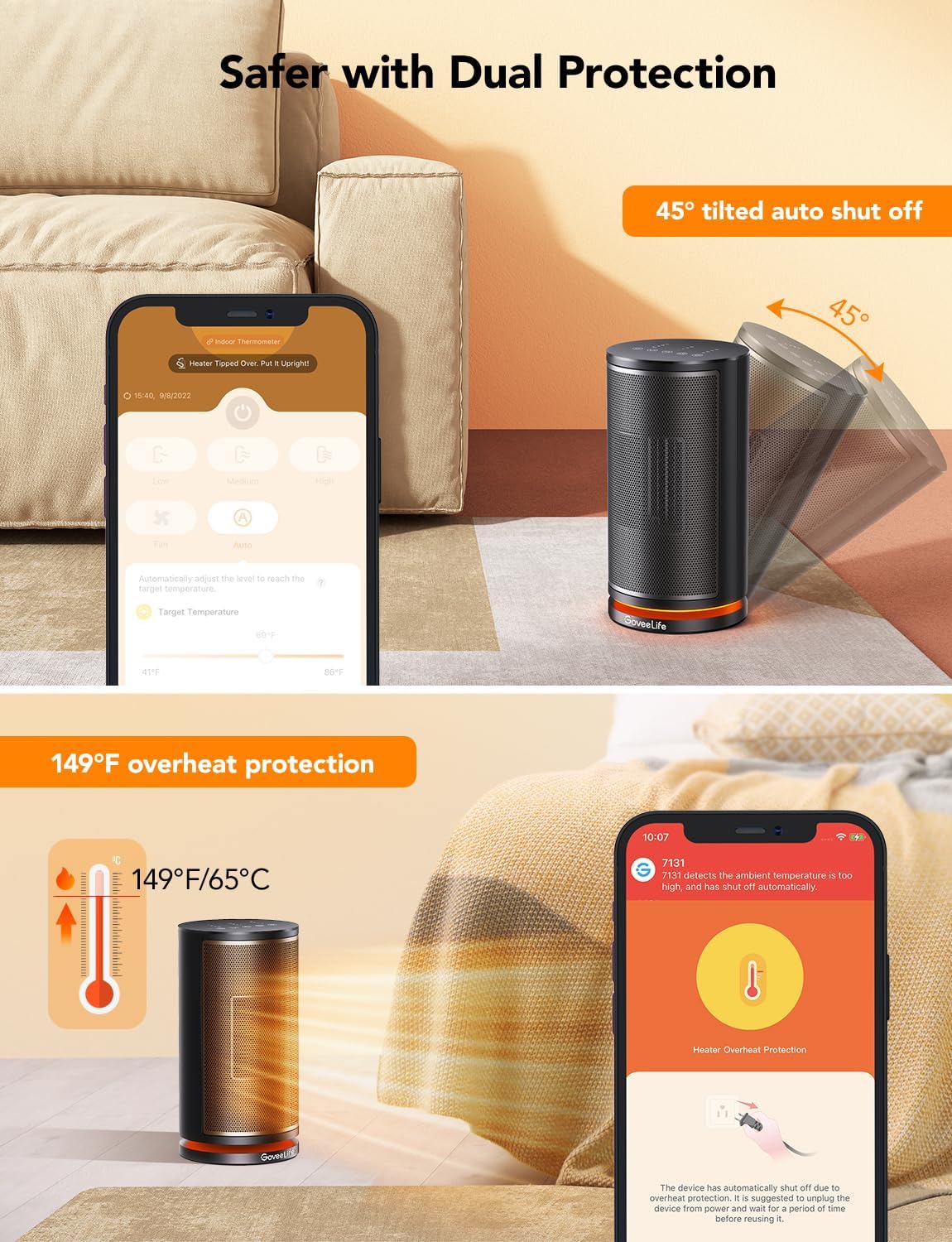 GoveeLife Smart Space Heater with Thermostat, 75° Oscillating Electric with Thermostat, App & Voice Remote, 24H Timer, Overheating & Tip-Over Protection, Energy ECO-Auto-Mode for Home Bedroom Office