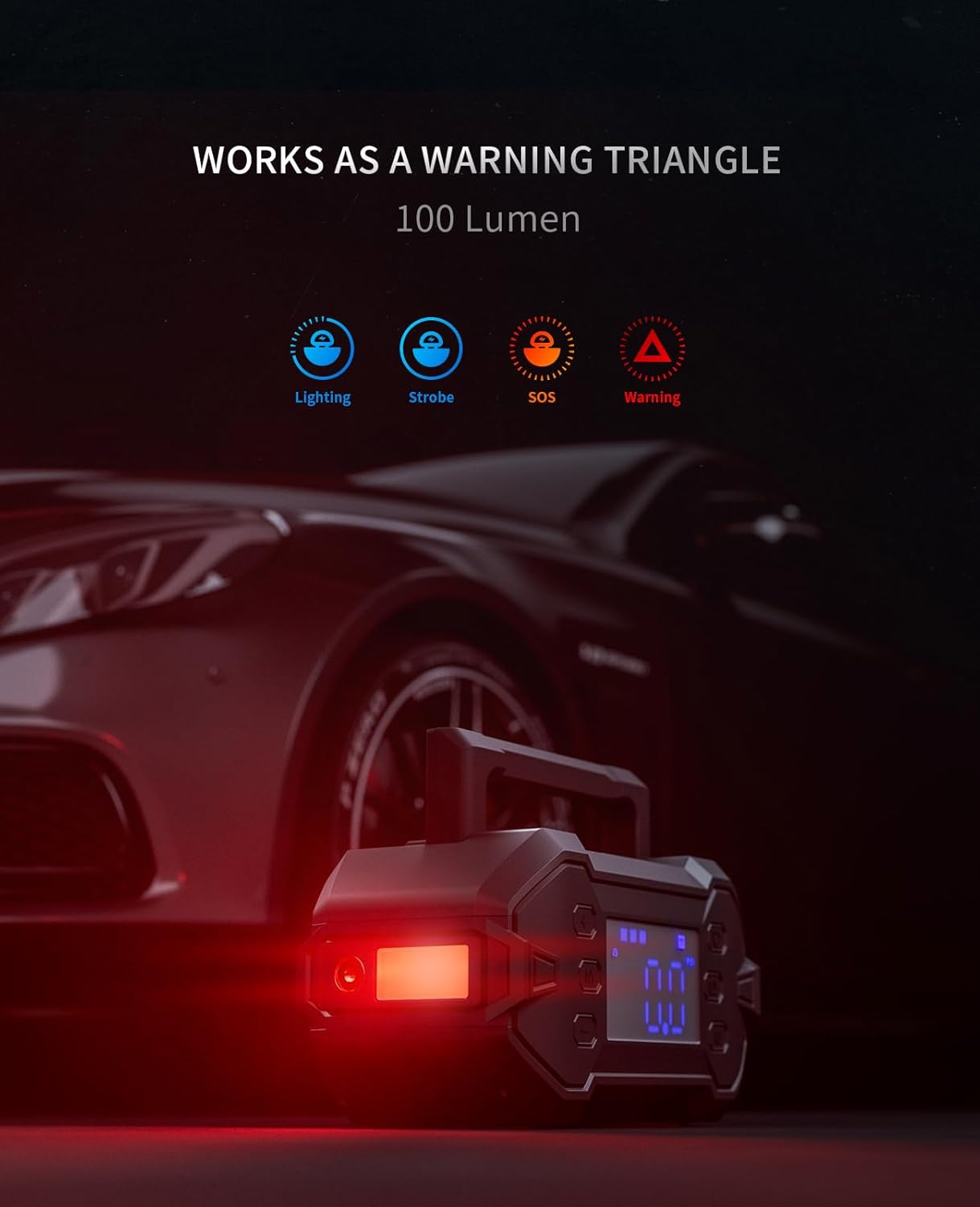 Portable 3000A Car Jump Starter with Air Compressor, 12V Battery Booster for Up to 8.0L Gas & Diesel Engines, Power Bank & Charger, All-Weather Use