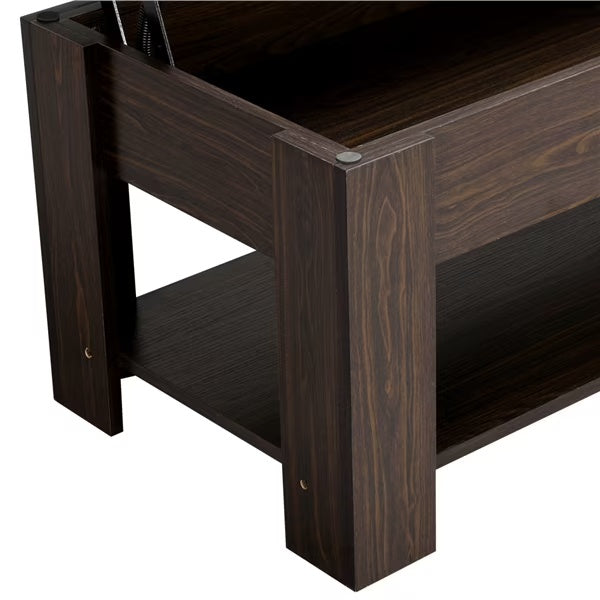 Wooden Lift Top Coffee Tables for Living Room, Rising Tabletop Wood Dining Center Tables, with Large Hidden Compartments and Storage Shelf for Home Balcony Tea Room(Espresso)