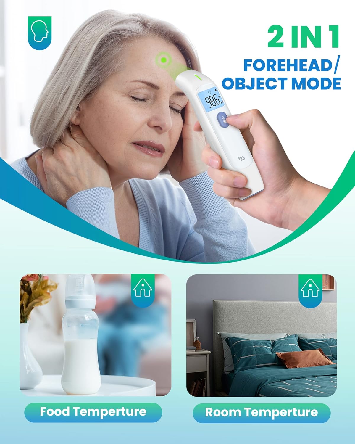 Baby Digital Thermometer, No-Touch Forehead Thermometer for Adults, Kids, Toddlers, Infrared Temporal Thermometer with Silent Mode, FSA HSA Eligible