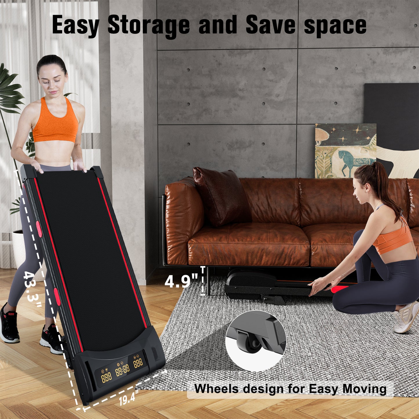 Walking Pad with Incline, Under Desk Treadmill for Home Office, Walking Pad with Handle Bar, 3 in 1 Folding Treadmill with LED Display Wristband Remote Control, 2.5 HP, 300 lbs Capacity