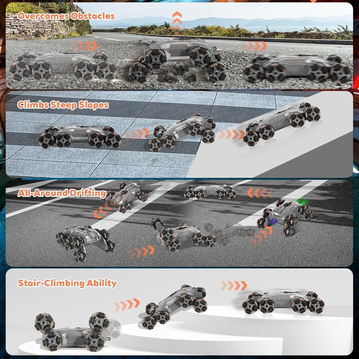 8WD Remote Gesture Sensing Stunt Control Car with Light Spray Effect, Music & Automatic Demonstration 8 Wheel 360°Flip Double Sided Rotate Stunt Car, 2.4Ghz RC Car Toy for Age 3-14 Kids Gifts (Black)