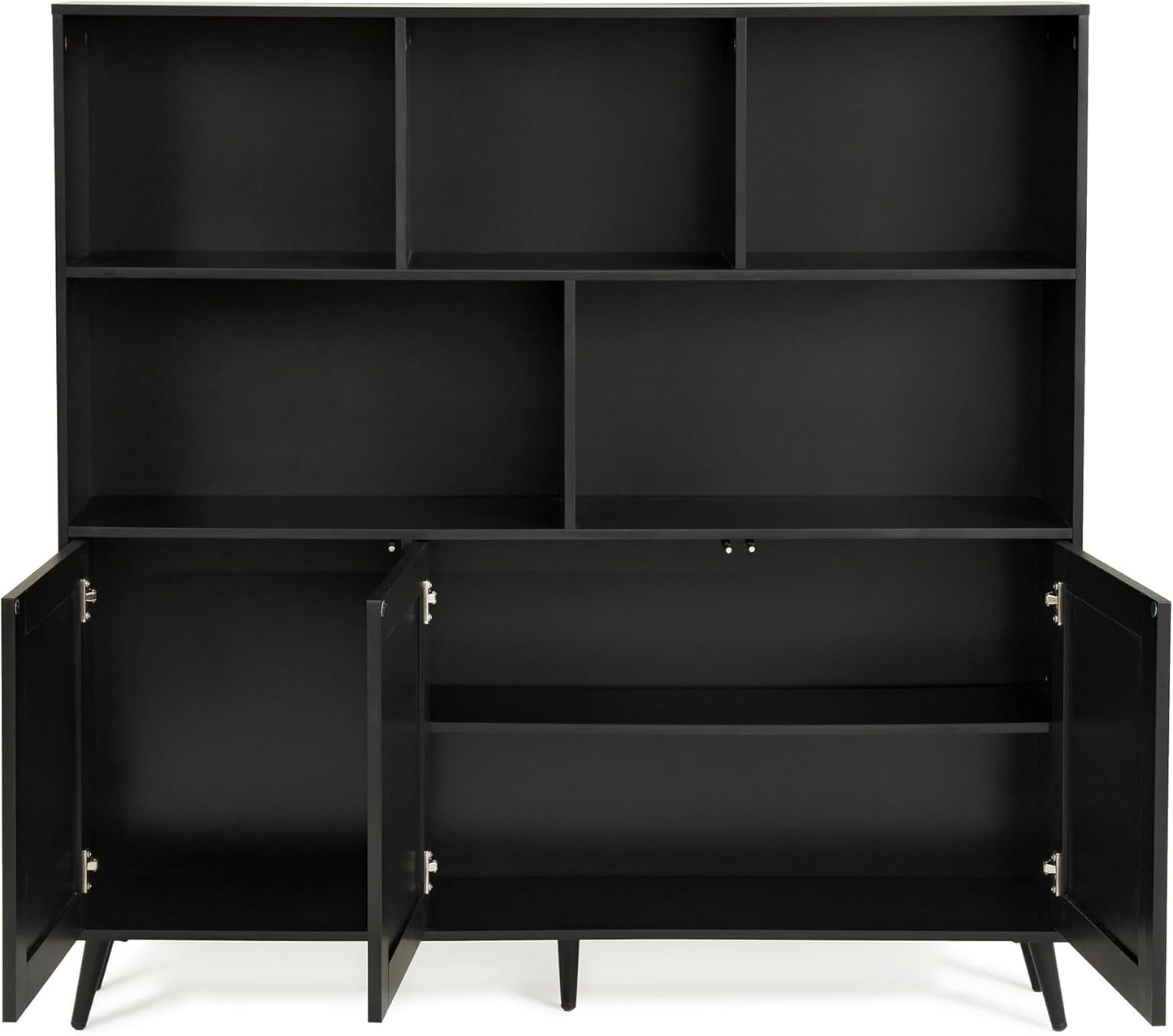 Wooden Bookcase, Tall Bookshelf Bookcase with Doors, Black Bookshelf Cabinet with Storage, Book Cases Display Cabinet Bookshelves for Home, Office, Living Room, Bedroom