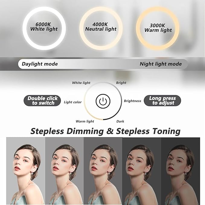 Modern Luxury Makeup Dresser with Cloud shape Mirror, 3 Drawer Glass Top Vanity Dresser and Led Light for Bedroom or Living Room