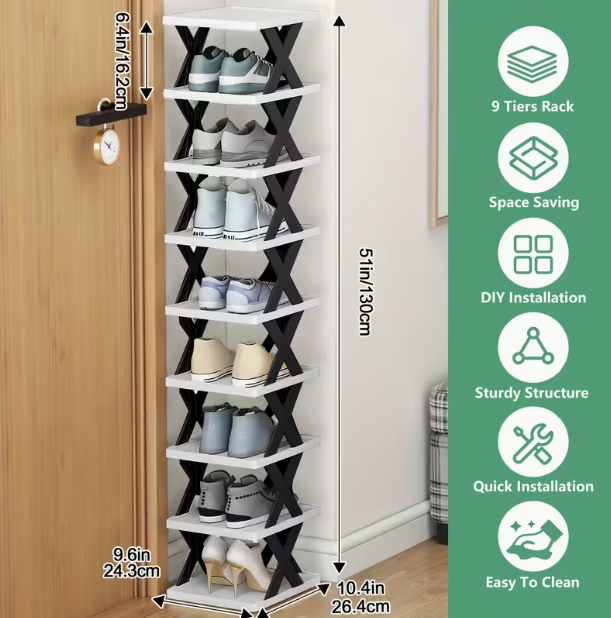 9 Tier Shoe Rack Space Saving Storage Shelf Organizer For Entryway Closet Bedroom Sturdy Durable Purpose Shelving Unit Rack