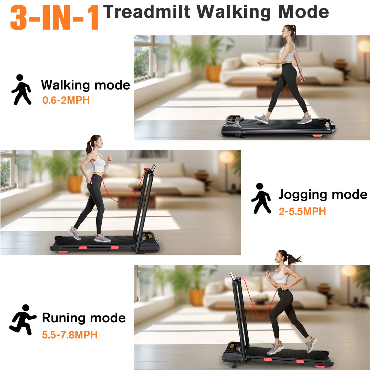 Walking Pad with Incline, Under Desk Treadmill for Home Office, Walking Pad with Handle Bar, 3 in 1 Folding Treadmill with LED Display Wristband Remote Control, 2.5 HP, 300 lbs Capacity