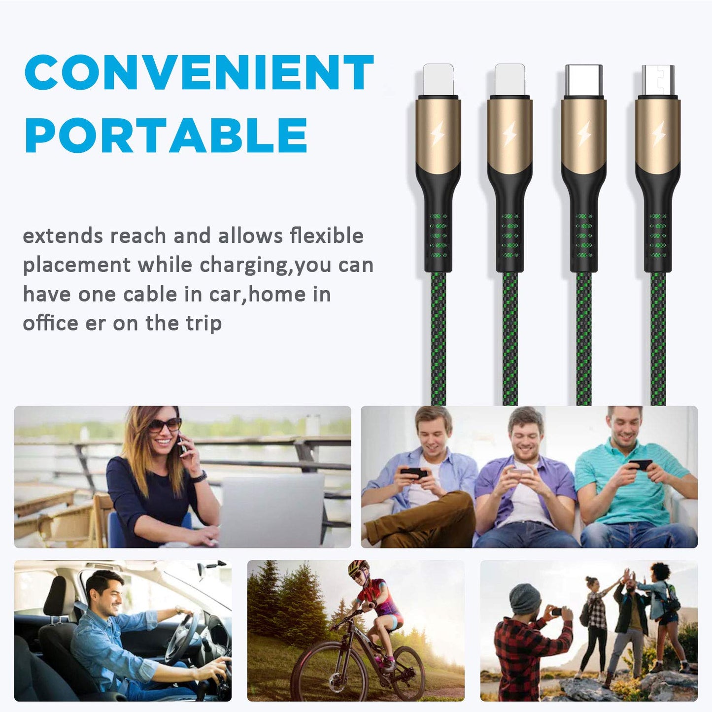 Multi Charging Cable,Bismdky 2Pack 4FT Nylon Braided Universal 4 in 1 Multiple USB Cable 3A Charging ，with Dual Phone/USB-C/Micro-USB Port Adapter Connectors for Cell Phones Tablets and More