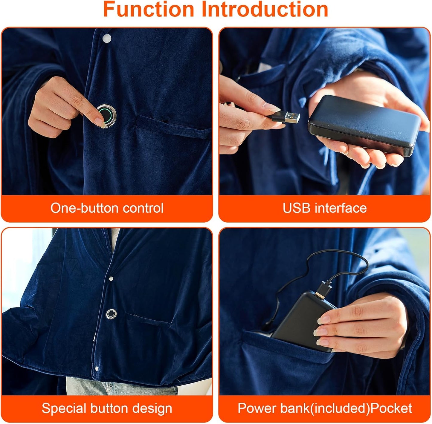 Heated Blanket Battery Operated,Portable Electric Blanket,Heating Blanket 10000mAH,61”x34” USB Heated Blanket Throw,3 Levels Temperature,Flannel Electric Throw Blanket for Home,Office,Camping,Travel