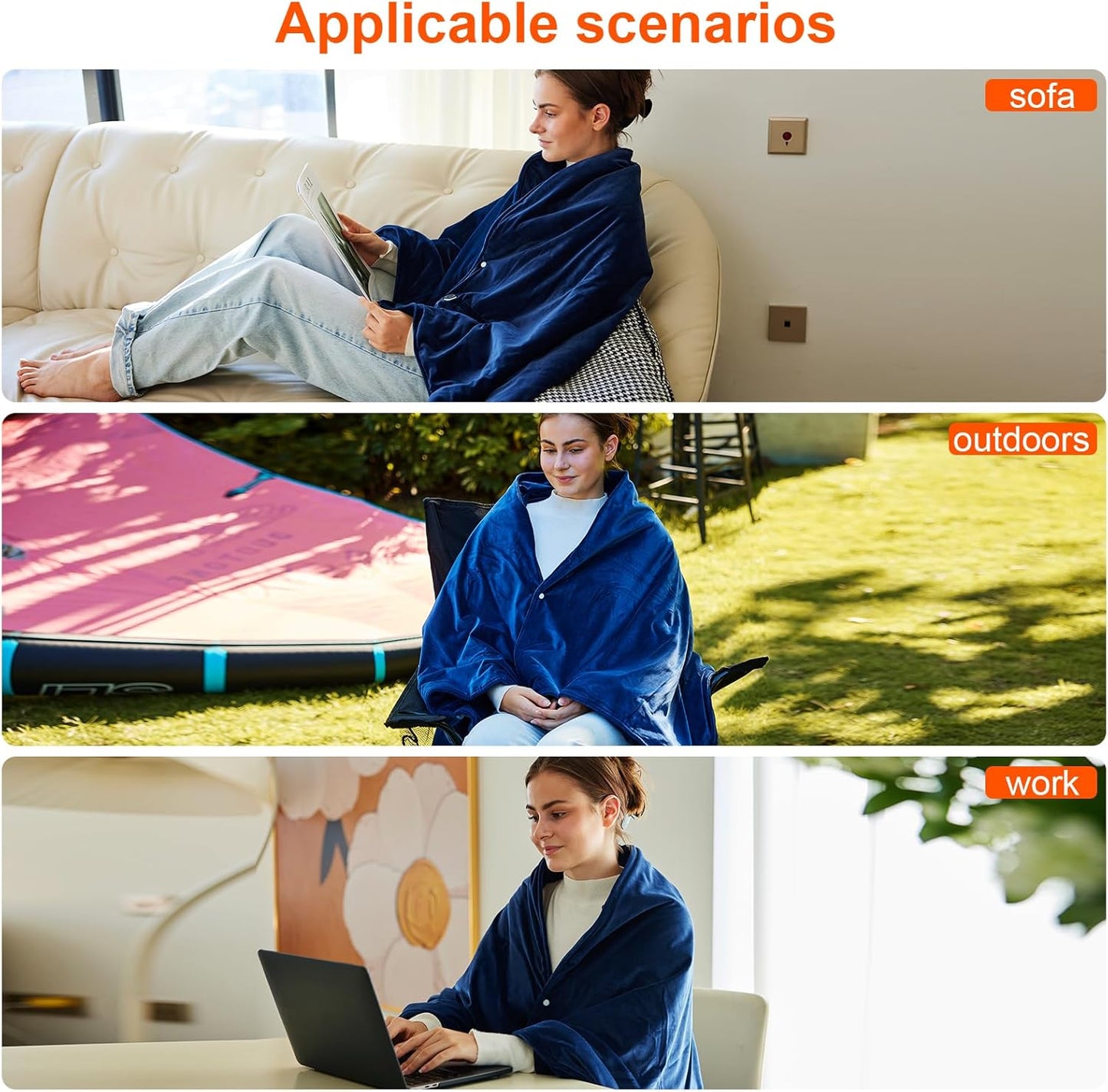 Heated Blanket Battery Operated,Portable Electric Blanket,Heating Blanket 10000mAH,61”x34” USB Heated Blanket Throw,3 Levels Temperature,Flannel Electric Throw Blanket for Home,Office,Camping,Travel