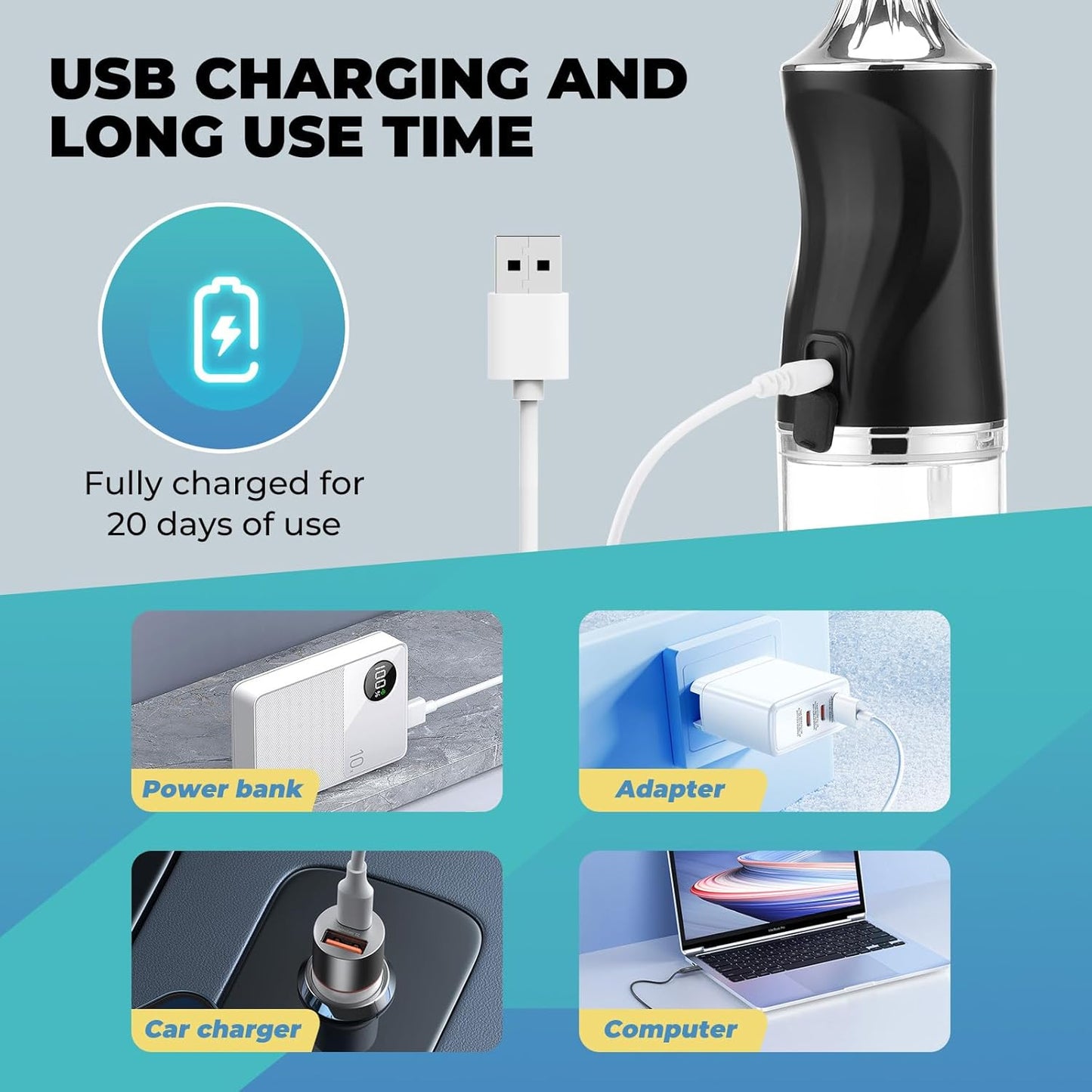 Portable Water Dental Flosser for Teeth, Portable Dental Oral Irrigator, 3 Modes Rechargeable Travel Irrigation Cleaner, Personal Orthodontic, Electric Water flosser