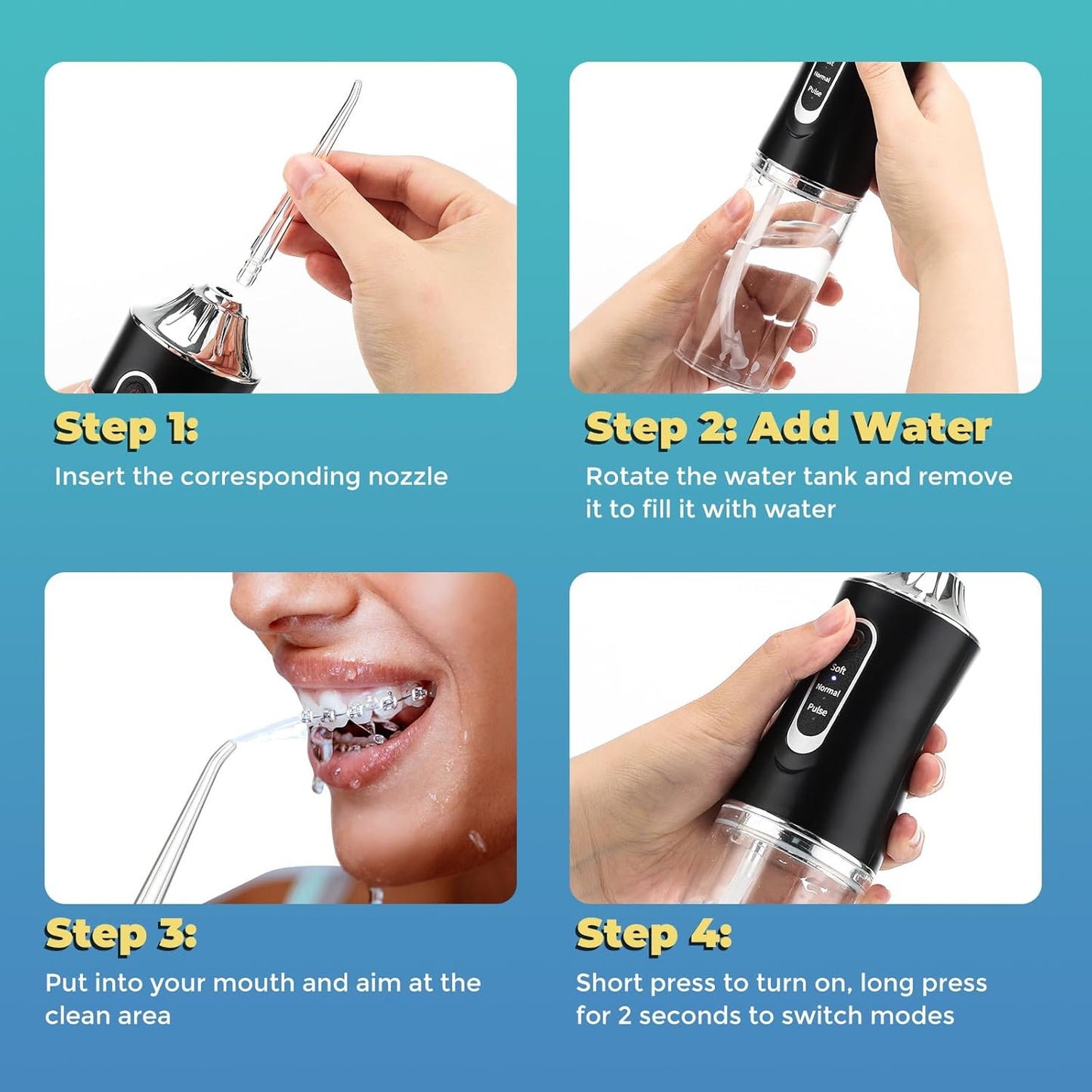 Portable Water Dental Flosser for Teeth, Portable Dental Oral Irrigator, 3 Modes Rechargeable Travel Irrigation Cleaner, Personal Orthodontic, Electric Water flosser