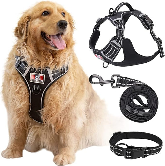 Adjustable Pet Vest with Front/Back Leash Clips, Reflective Soft Padded Dog Harness Size Large, Easy Control Handle for Walking