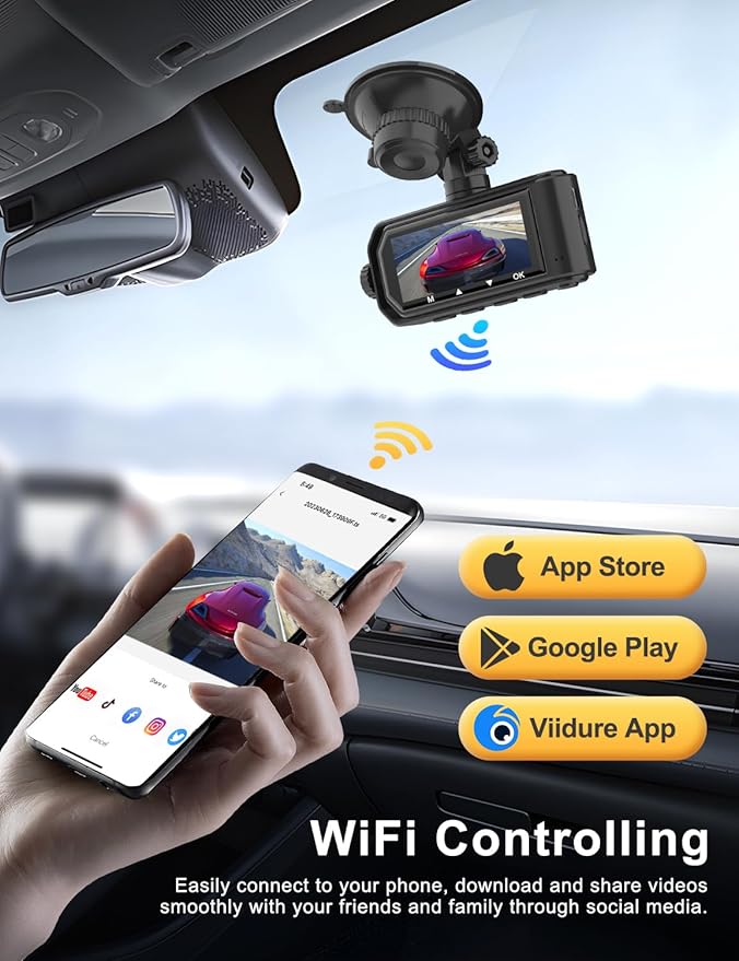 4K Dash Cam Front and Rear Camera, 4K+1080P Dual Dash Cam with WiFi, 3.12 Inch Screen Dash Camera for Cars, Dashboard Camera with Free 64G Card, Super Night Vision, Type-C Port