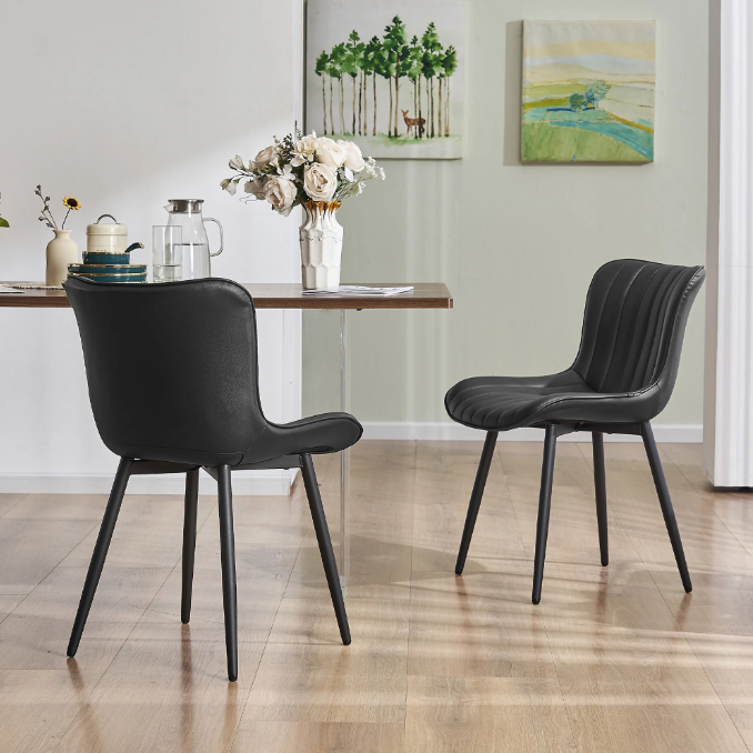 Dining Chairs Set of 2,Mid Century Modern Kitchen Chairs,Upholstered Fabric Armless Dinning Side Chairs with Back and Metal Legs for Kitchen,Dining Room,Living Room, Black