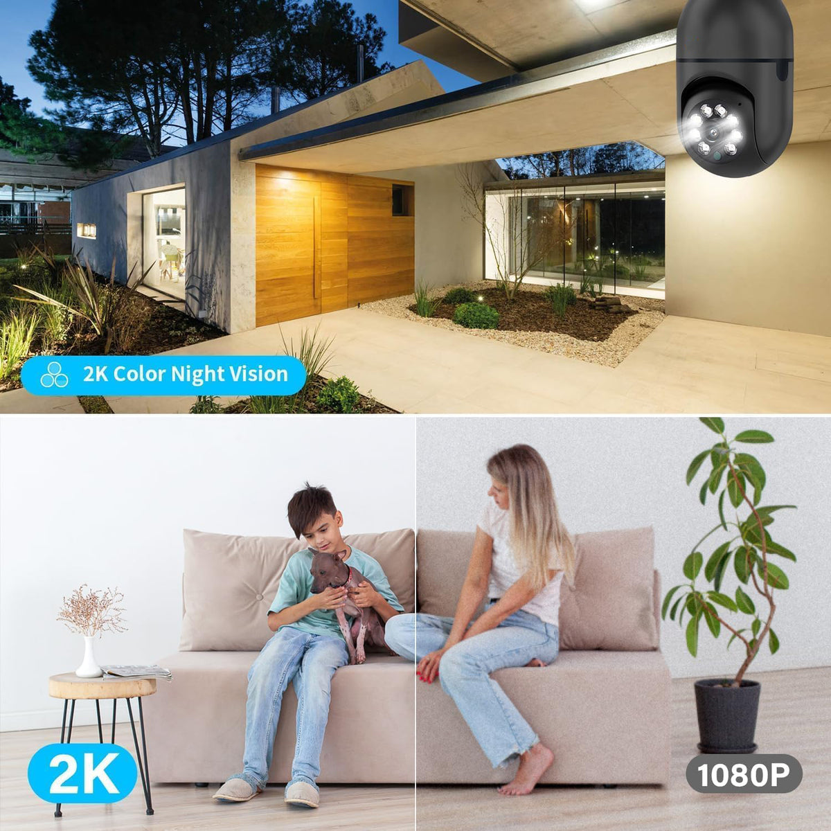 2K Light Bulb Security Camera Wireless, Indoor Light Socket Cameras for Home Security, Motion Detection, 355°, Color Night Vision, 5G/2.4G WiFi, Screw in