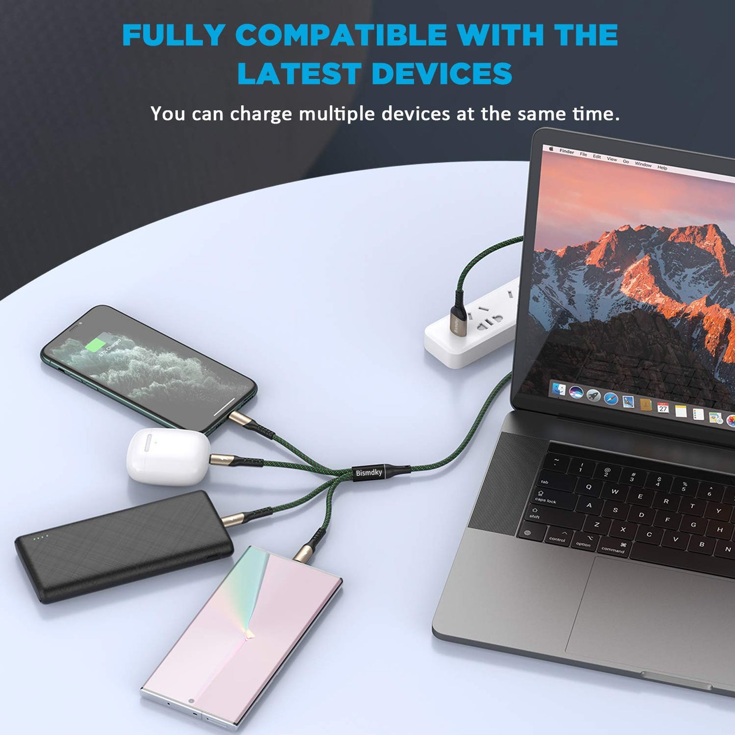 Multi Charging Cable,Bismdky 2Pack 4FT Nylon Braided Universal 4 in 1 Multiple USB Cable 3A Charging ，with Dual Phone/USB-C/Micro-USB Port Adapter Connectors for Cell Phones Tablets and More