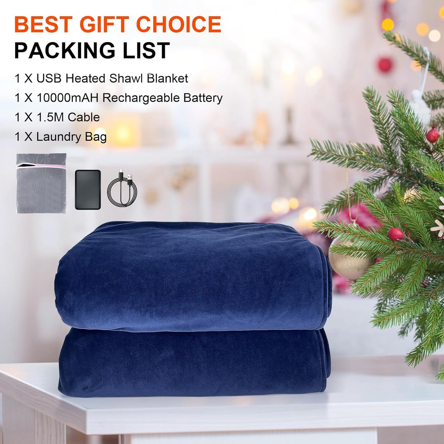 Heated Blanket Battery Operated,Portable Electric Blanket,Heating Blanket 10000mAH,61”x34” USB Heated Blanket Throw,3 Levels Temperature,Flannel Electric Throw Blanket for Home,Office,Camping,Travel